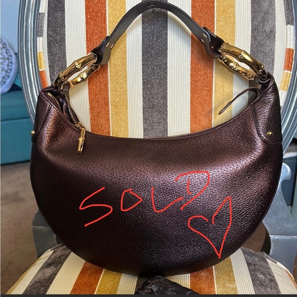Gucci Handbags - Gucci Bamboo Ring Hobo in Burgundy Metallic Leather